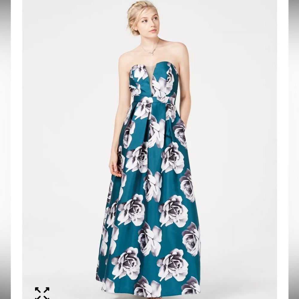 Speechless Strapless Dress In Green And White Floral Juniors 3